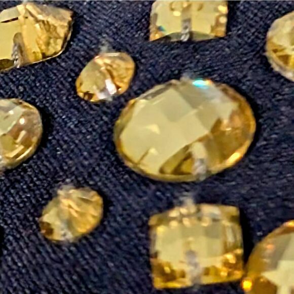Anne Klein 2 XS Navy Suit Yellow Rhinestone Crystal Embellished VTG 1980s 1990 - Picture 10 of 11